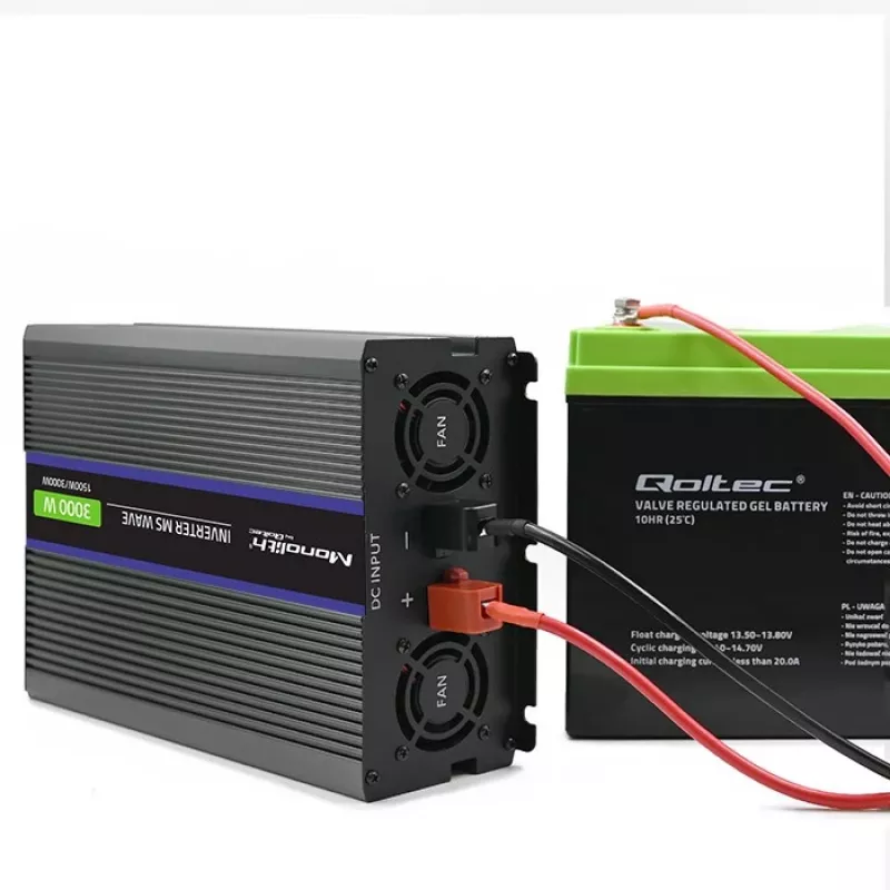 Vaihtosuuntaaja QOLTEC Monolith 3000 MS Wave, 12V→230V, 1500/3000W, USB:lla