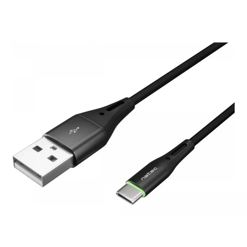 NATEC kaapeli USB-C/A 2.0 1 m prati LED musta nylon