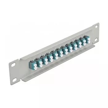 Kuitu-kytkentäpaneeli DeLOCK 10 inch 12 porttia LC Duplex aqua 1U harmaa