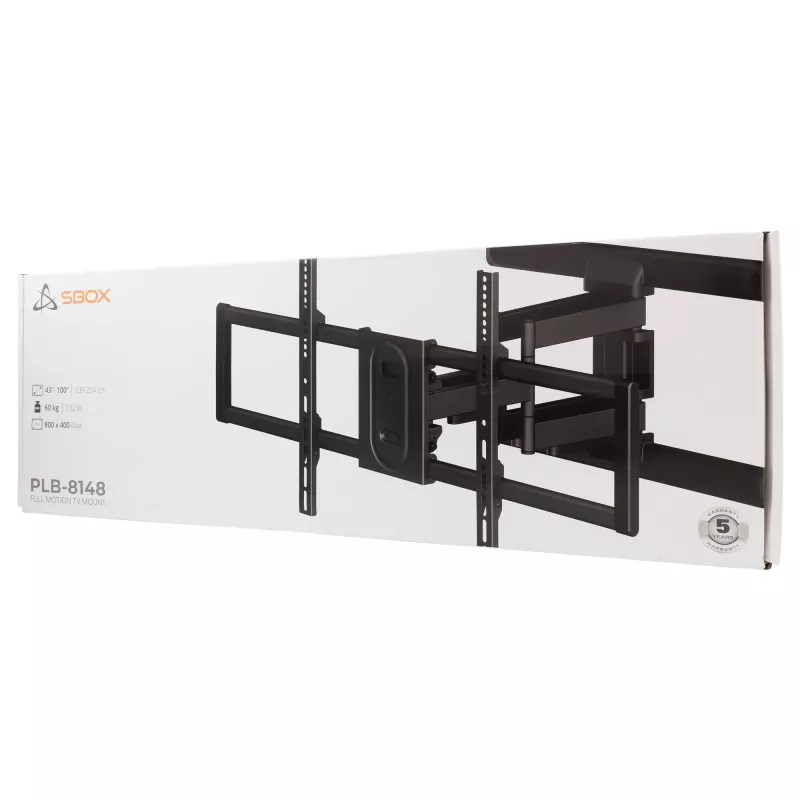 SBOX PLB-8148 kallistettava ja kääntyvä television seinäkiinnike, 43-100 tuumaa, 60 kg, VESA 800x400