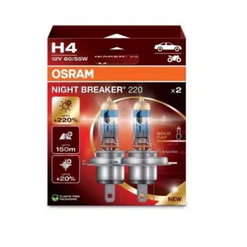 Osram NIGHT BREAKER 220 H4 halogeeniajovalaisinpolttimo – 2 kpl:n pakkaus, 12V 60/55W