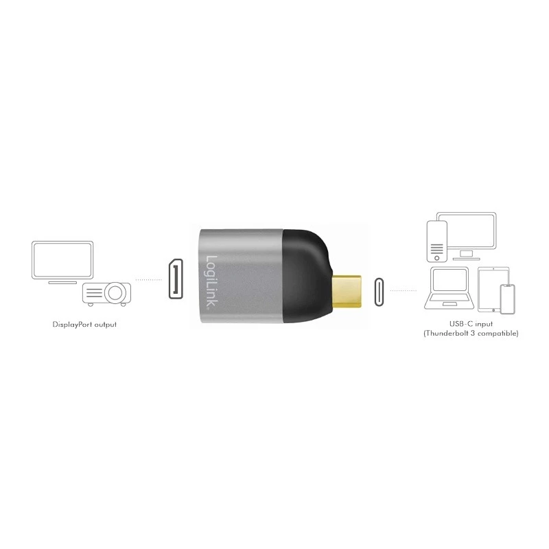 LogiLink CUA0204 USB-C - DisplayPort-sovitin musta harmaa