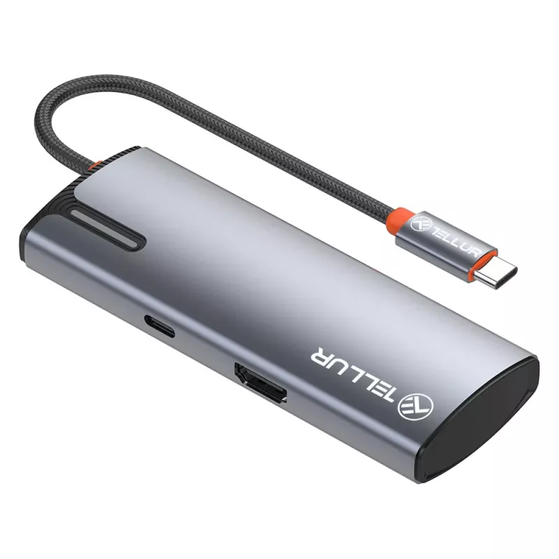 USB-C-keskitin Tellur TLL321061 PD 3.0 100W, HDMI-lähtö ja 3× USB 3.0 -liitäntää