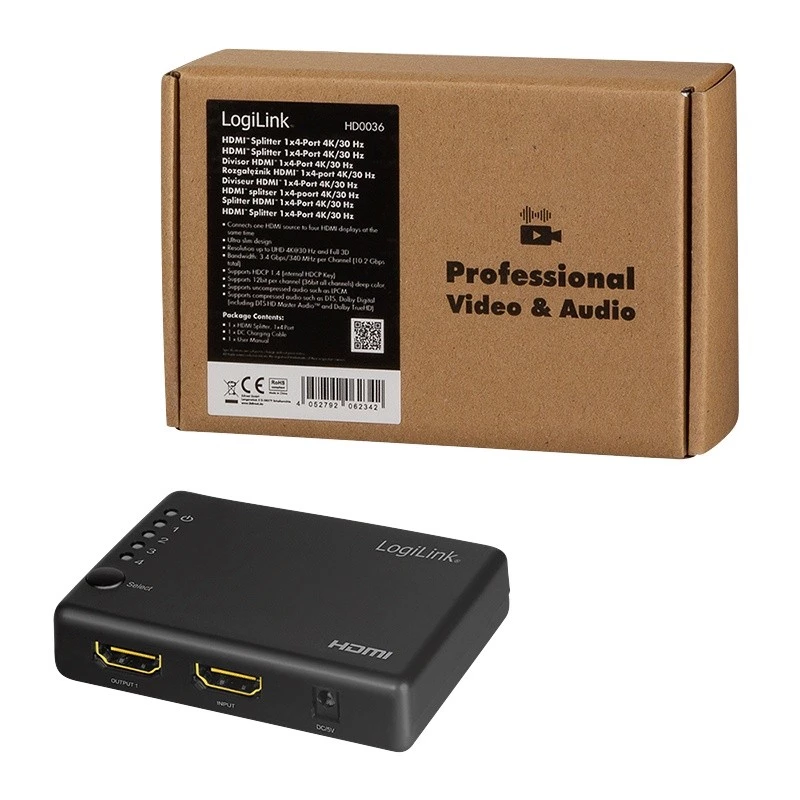HDMI-jakaja 1x4-portti, 4K/30Hz