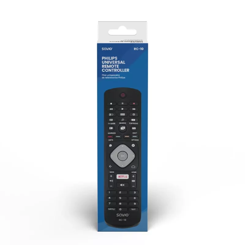 SAVIO RC-10 -kaukosäädin Philips TV:lle, IR langaton, musta, painikkeet