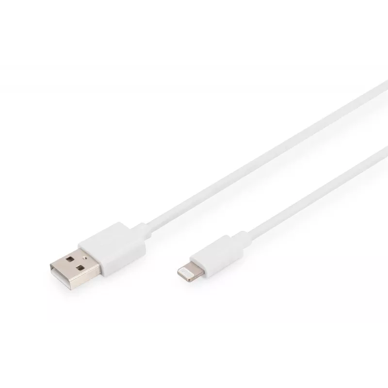 DIGITUS - Lightning-kaapeli - Lightning (M) - USB (M) - 1,0 m - kaksoiseristys - valkoinen - valettu - Apple iPad/iPhone/iPod (Lightning) (DB-600106-010-W)