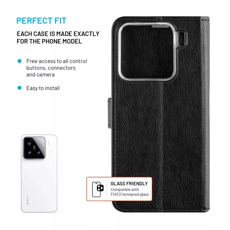 Fixed Opus | kirjakotelo | Xiaomi | 15 | nahka | musta