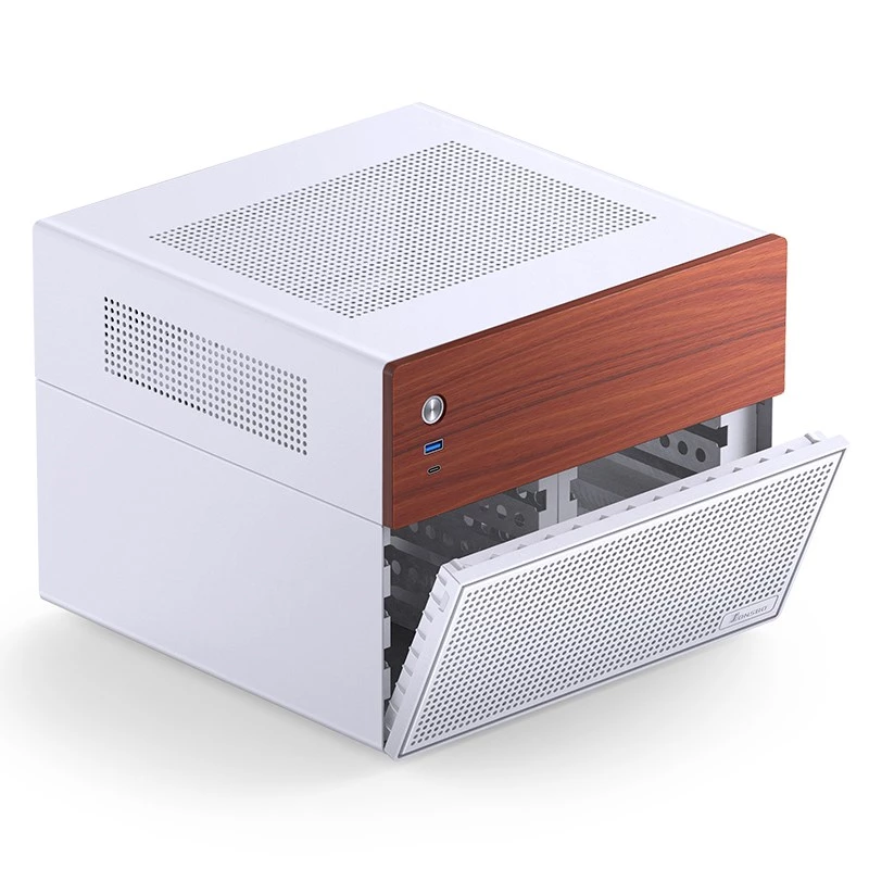 Micro-Tower-tietokonekotelo Jonsbo N4 WEISS Mini-ITX karkaistulla lasilla