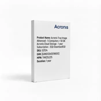 Acronis True Image Advanced - 5 tietokonetta + 50 GB Acronis Cloud -tallennustilaa - 1 vuoden tilaus - ESD-latausESD