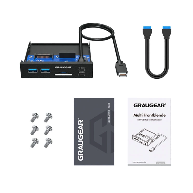Graugear USB-keskitin + kortinlukija Multi etupaneeli, Type-C USB retail (G-MP01CR)