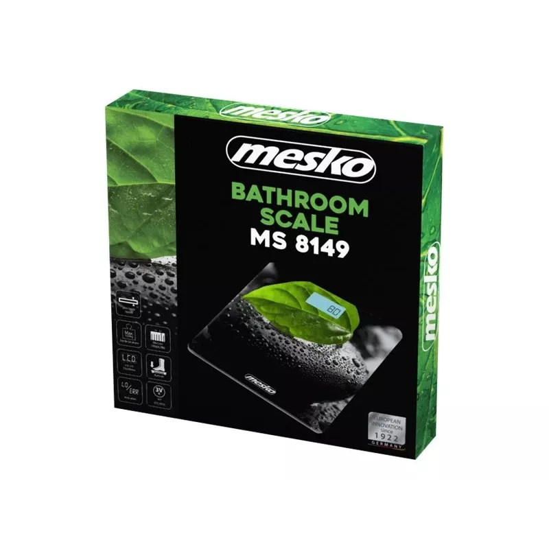 Kylpyhuonevaaka Mesko MS 8149 enimmäispaino 150 kg tarkkuus 100 g musta vihreä