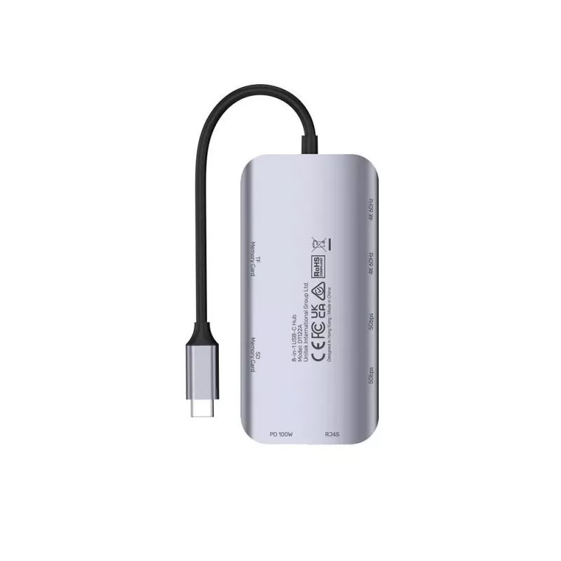 USB-C-keskitin Unitek D1122A01 2x HDMI 4K ja 100W Power Delivery