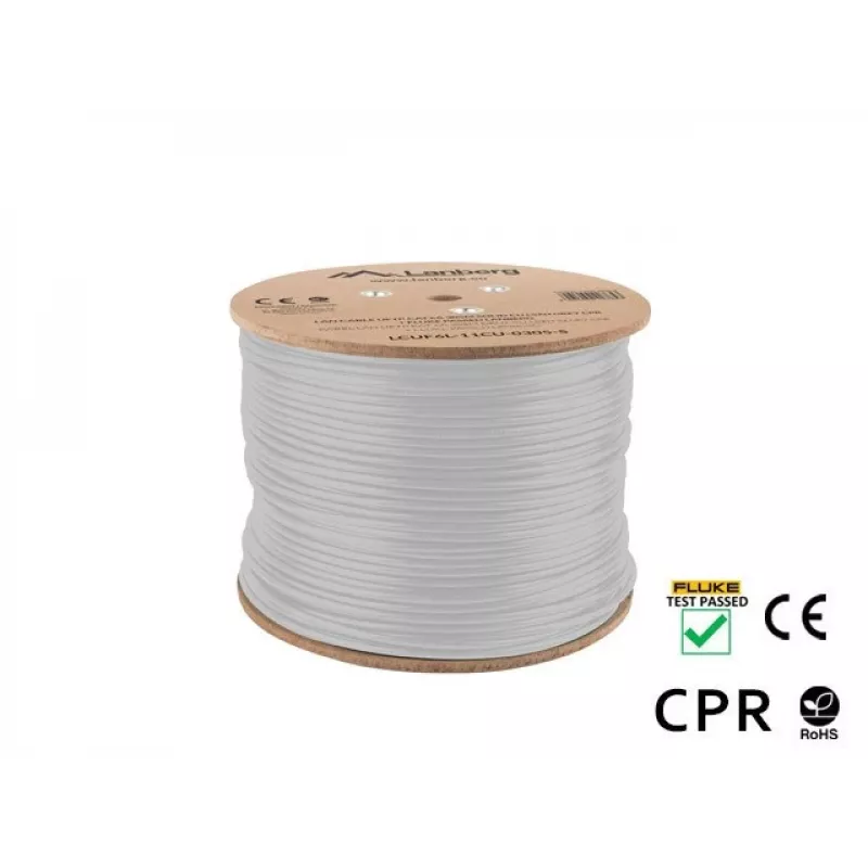 Lanberg LCUF6L-11CU-0305-S U/FTP Cat6a -verkkokaapeli 305 m, umpikupari, LSZH, CPR, 500 MHz, Fluke-testattu, harmaa
