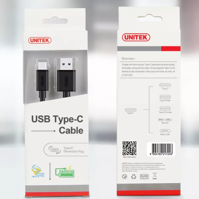 UNITEK Y-C474BK USB-kaapeli USB 3.2 Gen 1 (3.1 Gen 1) 1 m USB A USB C musta