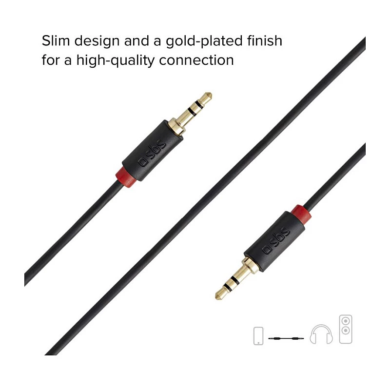 SBS TECABLE35KR - audiokaapeli - mini-phone stereo 3,5 mm uros - mini-phone stereo 3,5 mm uros - 1,5 m - musta (TECABLE35KR)