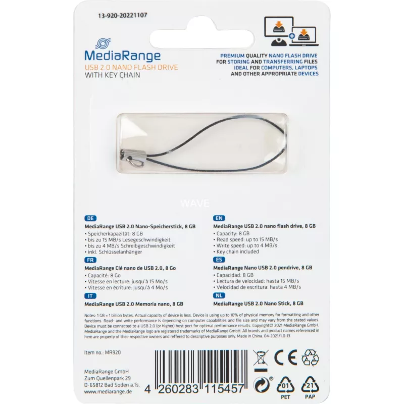 MediaRange Nano - USB-muistitikku - 8 GB - USB2.0 - musta (MR920)