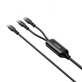USB-C 2-in-1-kaapeli Unitek C14146ABK01 1,8 m, USB-C - USB-C, 100 W PD, musta