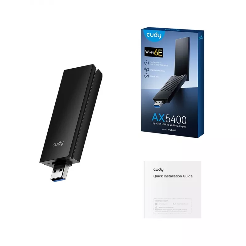 USB Type-A Wi‑Fi 6E -adapteri Cudy WU5400, dual-band 2x2, 2402 Mbit/s, musta
