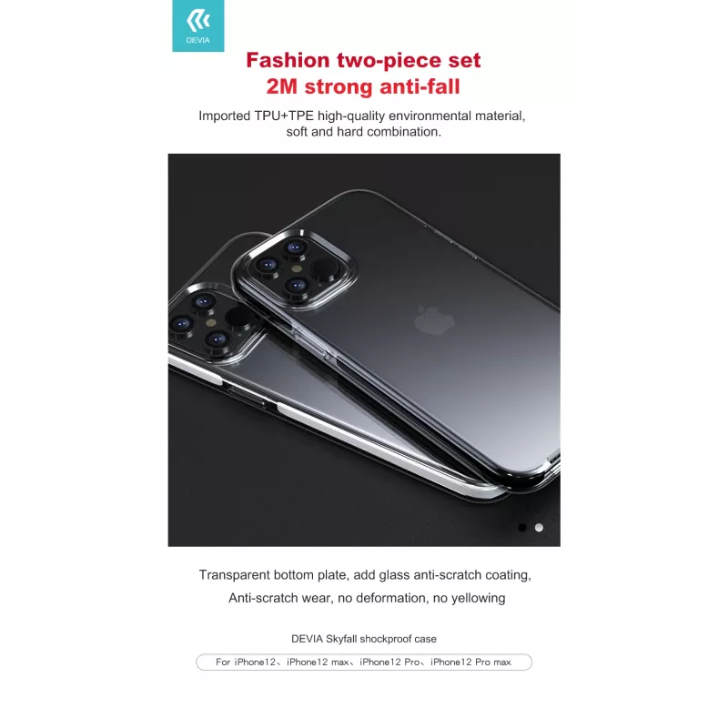 Iskunkestävä suojakotelo Devia Skyfall iPhone 12 Pro Max, valkoinen