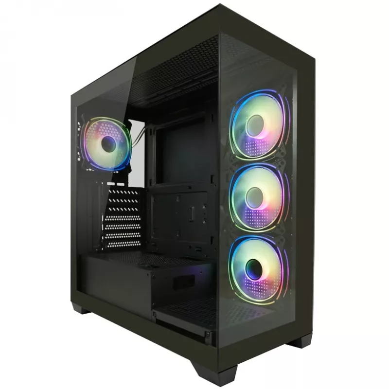 LC-Power kotelo MidiTower 715B musta USB3.2/audio ilman virtalähdettä SEAMLESS_X (LC-715B-ON)