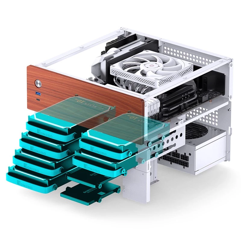 Micro-Tower-tietokonekotelo Jonsbo N4 WEISS Mini-ITX karkaistulla lasilla