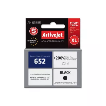Mustekasetti ActiveJet AH-652BR yhteensopiva HP, musta pigmenttimuste, 20 ml, korkea (XL) riitto