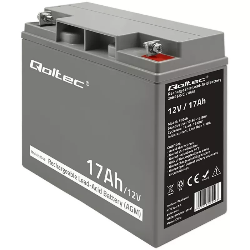 Qoltec 53046 AGM-akku 12 V 17 Ah, maks. 255 A