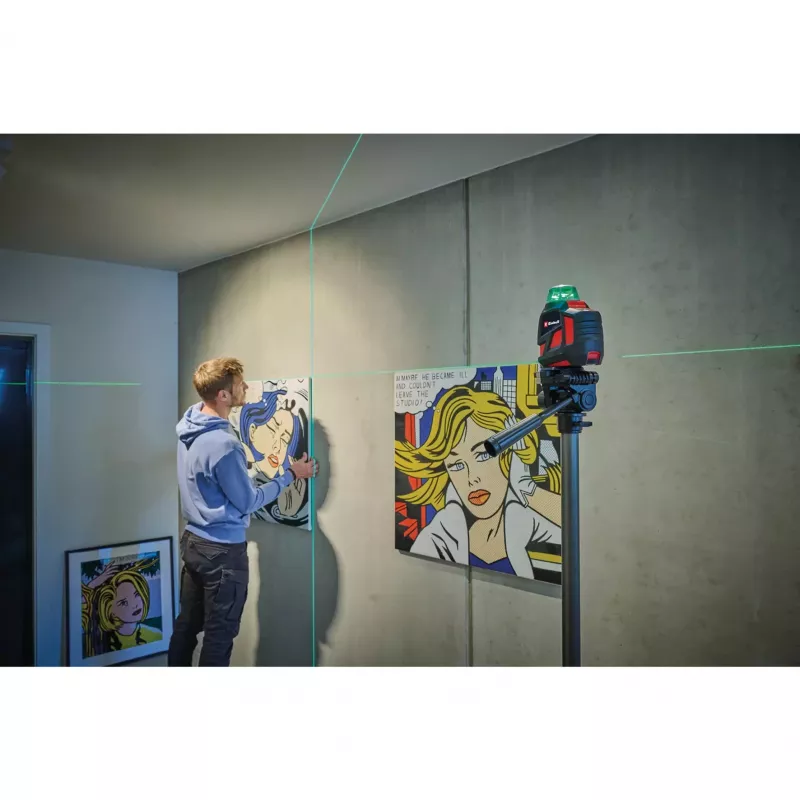 EINHELL TE-LL 360 G ristiviivalaser vihreillä ja punaisilla laserlinjoilla, musta — malli 2270119