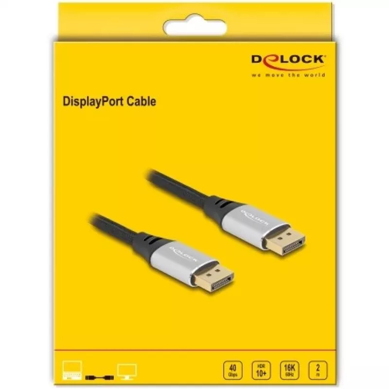 DeLOCK DisplayPort-kaapeli 16K 60 Hz 2 m hopea metalli