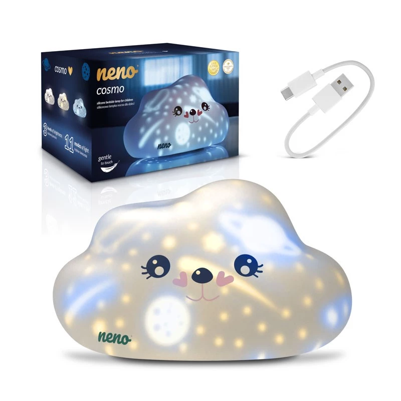 LED-yövalo sänkyyn neno COSMO – kannettava, silikoni, ladattava, 3 kirkkausastetta, valkoinen, paristokäyttöinen