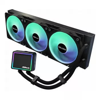 CPU-jäähdytin ASRock Challenger 360 Digital ARGB musta — 360 mm neste-AIO, ARGB-valaistus, jäähdyttimeen asennetut tuulettimet