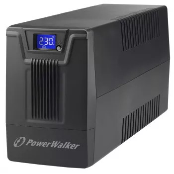 Keskeytymätön virransyöttö PowerWalker VI 800 SCL FR — Line-Interactive UPS 0,8 kVA (480 W), 2 pistorasiaa Type E, USB, RJ-45/RJ-11, 12V 9Ah akku, Tower, musta