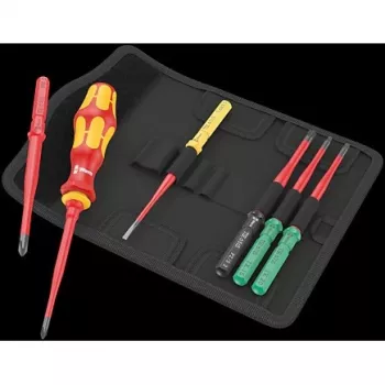 Wera 05006603001 Kraftform Kompakt VDE 7 extra slim 1 Tool Finder ruuvimeisselisarja, 7-osainen, 817 VDE Kraftform-vaihtoteränpidin + 6 erittäin ohutta VDE-vaihtoterää, IEC 60900, vyölaukulla