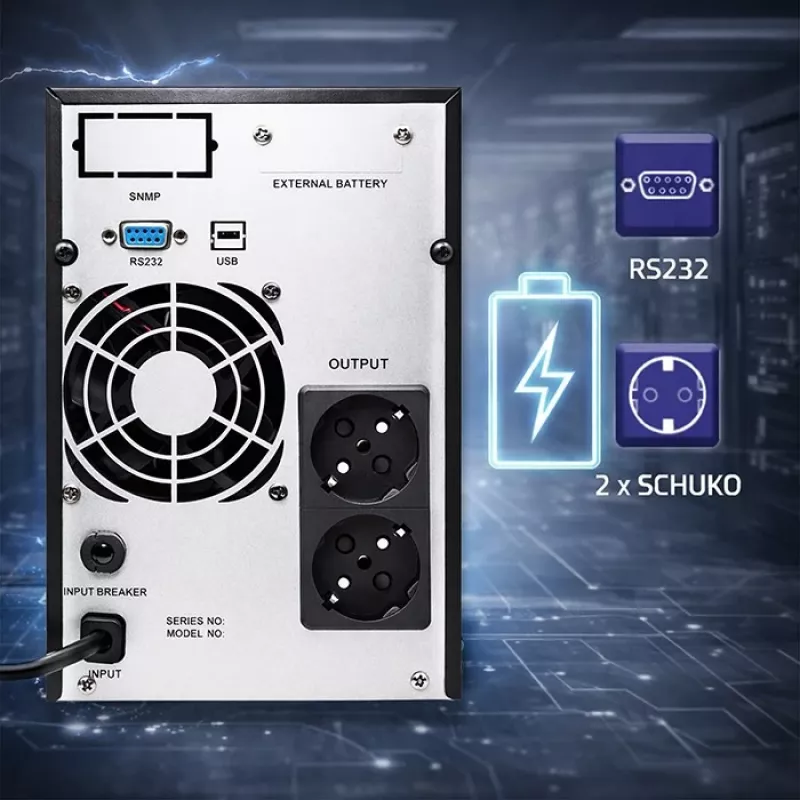 UPS QOLTEC puhdas siniaalto 1kVA 800W AVR:llä ja LCD-näytöllä