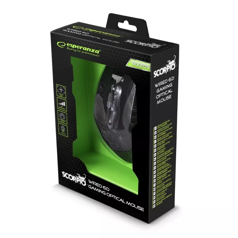Esperanza MX203 SCORPIO - hiiri - USB - sininen - hiiri - optinen - 6 painiketta - musta