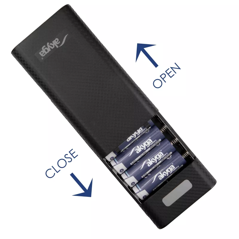 Akyga AK-BC-04 varavirtalähteen kotelo 20000 mAh, 8x 18650, 18W PD QC4+, USB-C, 2x USB-A, Lightning
