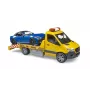 Bruder MB Sprinter autonkuljetusauto valo- ja äänimoduulilla, oranssi/sininen, sisältää roadsterin