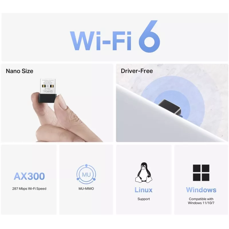 Mercusys MA14N AX3000 Nano Wi-Fi USB -sovitin, jopa 287 Mbps