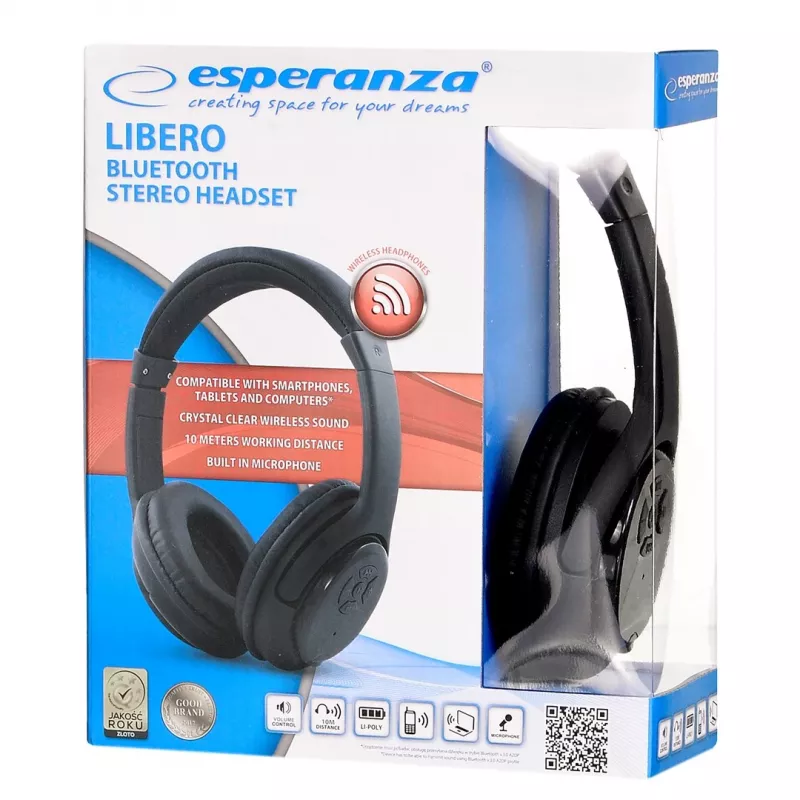 Esperanza Libero EH163K kuulokkeet langattomat sankamalli musiikki mini-USB Bluetooth musta