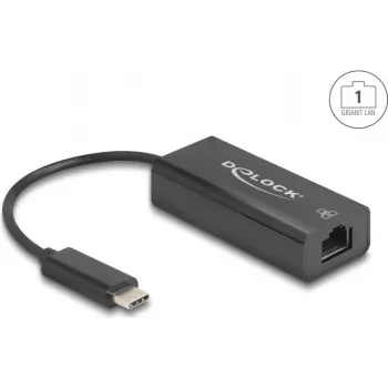 Verkkosovitin DELOCK 64306 USB Type-C - Ethernet 100 Mbit/s, kaapelilla, musta