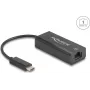 Verkkosovitin DELOCK 64306 USB Type-C - Ethernet 100 Mbit/s, kaapelilla, musta