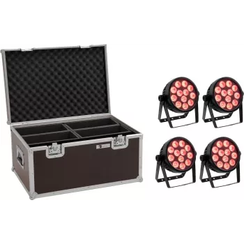 EUROLITE 4C-12 Silent ohut LED-valaisin 4x kuljetuslaukulla