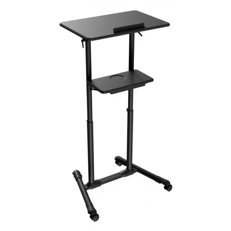 Gembird TVS-DESK-01-BK liikuteltava seisomapöytä pyörillä, säädettävä korkeus 111–134,5 cm, kallistus 30°, enintään 20 kg, musta