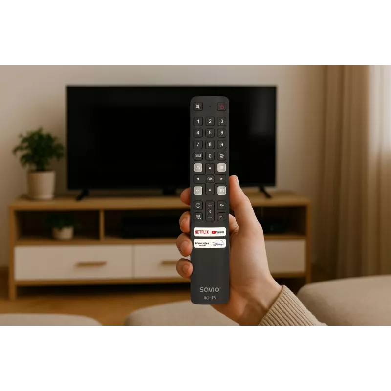 SAVIO RC-15 -yleiskaukosäädin TCL SMART TV:lle, IR langaton, musta, kantama 10 m