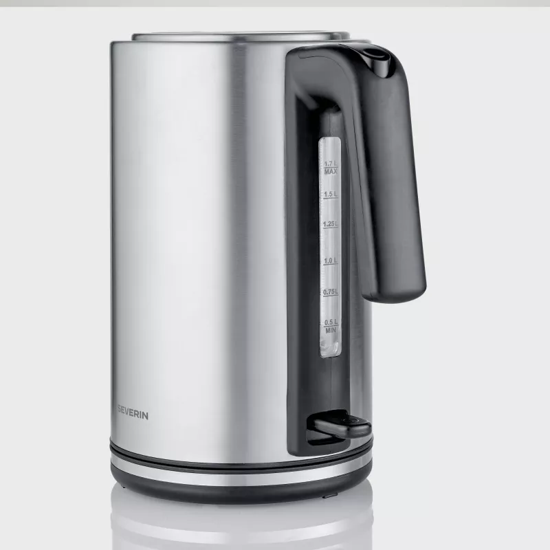 Severin WK 3449 vedenkeitin — 1,7 l, 2400 W, ruostumaton teräs/muovi, musta-hopea