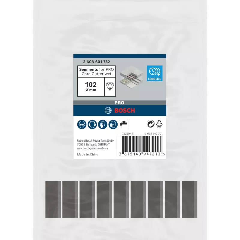 Bosch-leikkaussegmentit 102 x 450 mm, 1 1/4 tuuman reikä (malli 2608601752)