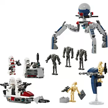 LEGO Star Wars Clone Trooper & Battle Droid Battle Pack rakennuslelu lapsille speeder bike -ajoneuvolla, 4 minihahmoa ja 5 hahmoa, lahja pojille