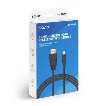 Savio CL-40/M HDMI (M) - micro HDMI (M) kaapeli Ethernetillä, 2m, musta