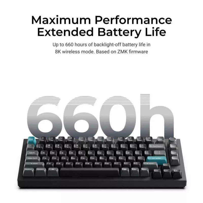 Mekaaninen 75 %:n näppäimistö Keychron Q1 Ultra 8K – USB + RF-langaton + Bluetooth, RGB, musta