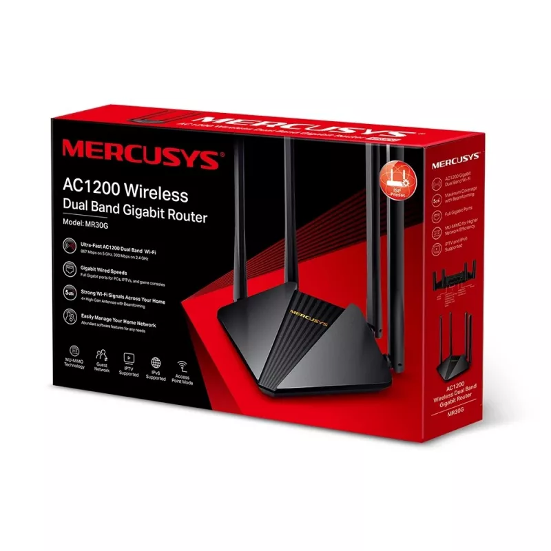Mercusys MR30G langaton reititin Gigabit Ethernet dualband (2,4 GHz / 5 GHz) musta